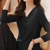 Blouses pour femmes 2024 Bureau décontracté lâche Lady Retro Retro Corée Shirt Elegant Fashion Solid V Neck Long Sleeve Y2K Chic Tops