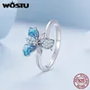 Clusterringen Wostu 925 Sterling Silver Blue Iris Opening Ring Simpel met Opal Stone Fine Jewelry For Women Wedding Anniversary Dating Gift