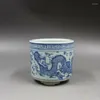 Garrafas chinesas Qing Blue e White Porcelain Censer Dragon Phoenix Incense Burner 3.90 "