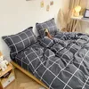 Bedding Sets INS Pink Stripe Set With Pillowcase Sheet Single Full Size Bed Linen Lattice Duvet Cover For Adults Man Grid Bedclothes