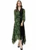 Sukienki zwyczajne Seasixiang Projektant mody Summer Jacquard Long Dress Women V-Neck Lantern Sleeve Vintage plisted