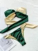 Set 2023 Green Gold Bikini Sexy Strapless Bandeau Swimwear Women Brasilian Swimsuit Female per Thong Biquini Bandage Baging Abitu parte