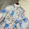 Robes décontractées Blouse de piste pour femmes collier collier bule fleur imprimée lanterne manche de concepteur à poitrine simple en vêtements vestidos