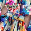Abiti casual vacanze estive colorate mini abiti in passerella cotta fila per manica lanterna con stampa floreale a cintura a seno singolo vesti spiaggia 6697