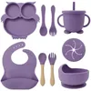 Baby Feeding Utensils Owl children's tableware set with complementary food for baby feeding plates, bibs, silicone bowls, mother and baby supplies, food grade