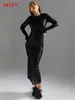 Swobodne sukienki eleganckie czarne O. proste seksowne wysokiej talii See Through Dress Women 2024 Streetwear Zipper długa wiosna