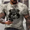 Men's T-Shirts BHRIWRPY Summer Retro 3D Pattern 66 Mens Shirt Loose Round Neck Short Sleeve Mens Casual Comfortable ClothingXW