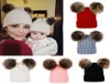 Mignon parentchild knit chapeau hiver chaud grand furpe pompon chapeau bébé maman solide pom pom bonnet de ski bonnet chauffeur tricot caps ljja2788042955