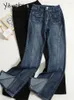 Kadınlar için kadın kot yitimoky ön cep yüksek bel, bölünmüş geniş bacak parlaması vintage sokak kıyafeti moda 2024 şık denim pantolon