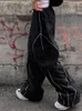 Pantaloni da donna oversize nere pantaloni a bassa ascesa a bassa asciutto di cargo di base lady y2k streetwear jogger larghi casual coreano moda coreana