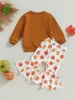 Set di abbigliamento Halloween per bambini abiti da ragazza set di zucca stampa e pantaloni outfit per lettere per lettere per ragazze neonati nati top