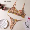 Bras sets 2 pièces lingerie set sexy femme soutien-gorge broderie florale sous-vêtements tissu en dentelle transparente brève femme dentelle