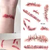 Party Decoration Halloween Zombie Scars Tattoos Waterproof 3D Bite Mark Tattoo Sticker With Fake Scab Blood Special Costume Small Neck Tatoo