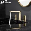 Bathroom Sink Faucets VOURUNA Luxurious White 2-hole Faucet 8 Inch Widespread Lavatory Basin Mixer Tap Brushed Golden