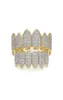 NEW Diamond Grills 18KT Gold Plated Fully Iced Out Micro Pave CZ Top and Bottom Face Mouth Grills for Vampire teeth Cosplay Hip Ho9892101