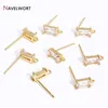 Stud 14K Gold Plated Brass Rectangle Post Earring With Open Jump RingCubic Zircon Square Stud Earring Findings Jewelry Materials d240426