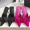 Style Butterflyknot Mule Slippers Elegant pointu Point Toe Thin High Heels Mesdames Summer Fashion Party Prom Shoe 240417