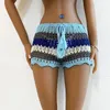 Femmes en tricot de plage Cover ups Crochet Hollow-out Sarongs Contrast Stripe See-Through Bikini Summer Bottoms