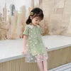 Vestidos de menina vestido infantil colarinho de boneca impressão floral