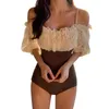 Costumi da bagno femminile cottagecore y2k monokini mezza manica da bagno dolce abito da bagno femminile 2024 sexy spalla fata balza da bagno da bagno da un pezzo