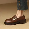 Casual schoenen dames pompen koe leer retro dikke hakken rond teen loe hiel oxfords vrouw single mode elegante dames