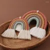 Decoratieve beeldjes regenboogwandhangende ornament handgemaakte weven macrame woning decoratie voor kinderkamer kinderkamer