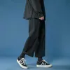 Pantaloni da uomo pantaloni casual sacchetti di cotone pantaloni gamba larga caviglia lunghezza elastica pantaloni dritti sciolti 2404