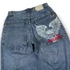 Streetwear jeans maschile jnco gambe larghe per uomini y2k hip hop harajuku aeagle ricamato pantaloni di jeans vintage sacchetti casual pantaloni in vita alta nuovo q240427