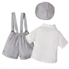 Clothing Sets Little Boys Summer Gentleman Suit Birthday Wedding Party Formal Outfit Short Sleeve Bow Tie Shirt With Suspender Shorts Hat