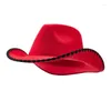 Berets Women Men Cowboy Hat Roll-up Wide Brim Contrast Color Western For Daily Party