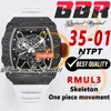 BBR 35-01 RMUL3 MEKANISK HAND-Winding Mens Watch Ntpt Carbon Fiber Case Skeleton Dial White Natural Rubber Strap Super Edition Sport TrustyTime001 Arm Wristwatches