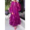 Robe décontractée plus taille Fuchsia Ruffle Print Sleeve Maxi 240412