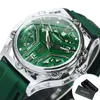 Polshorloges Forining Sport Mechanical Watches Fashion Agenda Hollow Out Green Dial Automatic Mens Watch Luminous Hand Rubber Strap 2024