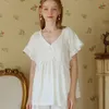 Frauen Nachtwäsche Spitzen Frauen Loungewear Prinzessin Nachtwäsche Sexy v Hals Rüschen Tops Shorts zweiteilige Sets Vintage Summer Cotton Pyjamas