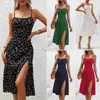 Basic casual jurken Designer Jurk modieuze rok kinderveer nieuwe sexy sling split split bloemenjurk