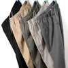 Erkekler Pantolon Erkekler Doğrudan Pantolon Günlük Pantolon Monokrom Artı Boyut M-6XL Elastik Bel% 100 Saf Pamuk Dokuzuncu Çift Pantolon Yeni 2024L2404