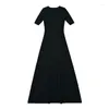 Party Dresses Women Crew Neck Three-Quarter-Length Sleeves Knit Maxi Dress