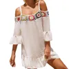 Robes décontractées 2024 Summer Fashion's Crochet Bikini Beach Slip Outout Irregular Off the Spowder Cover Ups Beachwear