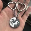 Keychains 1 Pair Horse Matching Puzzle Keychain Animal Stainless Steel Couple Lover Key Chain Ring Purse Bag Backpack Charm Accessories