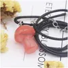 Colliers pendants 2pc champignons Natural Stone Charms Crystals Rose Quartz Agate Opal Amethyst Long Rope Chains For Women Jewelry Drop Dhy6f