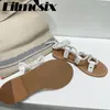 Casual Shoes 2024 Ankle Strap Gladiator Sandals Women Peep Toe Flat Heels Beach Retro Rope Hollow