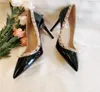 Casual Designer Sexig Lady Fashion Women Pumps Black Patent Leather Studded Spikes Point Toe High Heels Party Shoes Weddin4754037