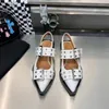 Casual Shoes 2024 Pointed Women's Luxury Design Sandals Metal Belt Buckle Muller Genuine Leather Flat