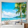 Gobeliny Ocean Beach Tobestry Nowoczesne sceneria natury Tropikalne palmy Summer Seaside Garden Wall Wiszący Dorm Dekor Home Decor