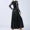 Stage Wear Womens Ballroom Lyrical Dance Dress Lace Long Sleeve Patchwork Rooks voor Waltz Cha-Cha Performance Competition