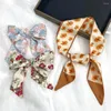 Scarves 3pcs/set Shiny Silk Long Ribbon Hair Bands Print Women Girls Bow Knot Scraf Holder Ties Accessories