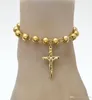 Hip -Hop -Schmuck 14K Gold plattiert Rosenkranzperlenarmband Edelstahl mit Jesus Charms Anhänger Link Kette Religion Frau Pulseira3988882