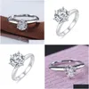 Pierścionki ślubne 6 zębów 925 Sterling Sier Moissanite Finger Ring Real 3 karat d Kolor Kobiety Kobiety upuszczenie biżuterii Dh5yy