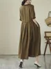 Party Dresses Cotton Vintage Solid Color for Women 2024 Summer Casual Long Fashion Dress Femme Robe Office Lady Elegant Clothing