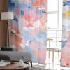 Curtain Abstract Flower Oil Painting Art Blue And Pink Sheer Curtains For Living Room Home Decor Tulle Bedroom Voile Drapes